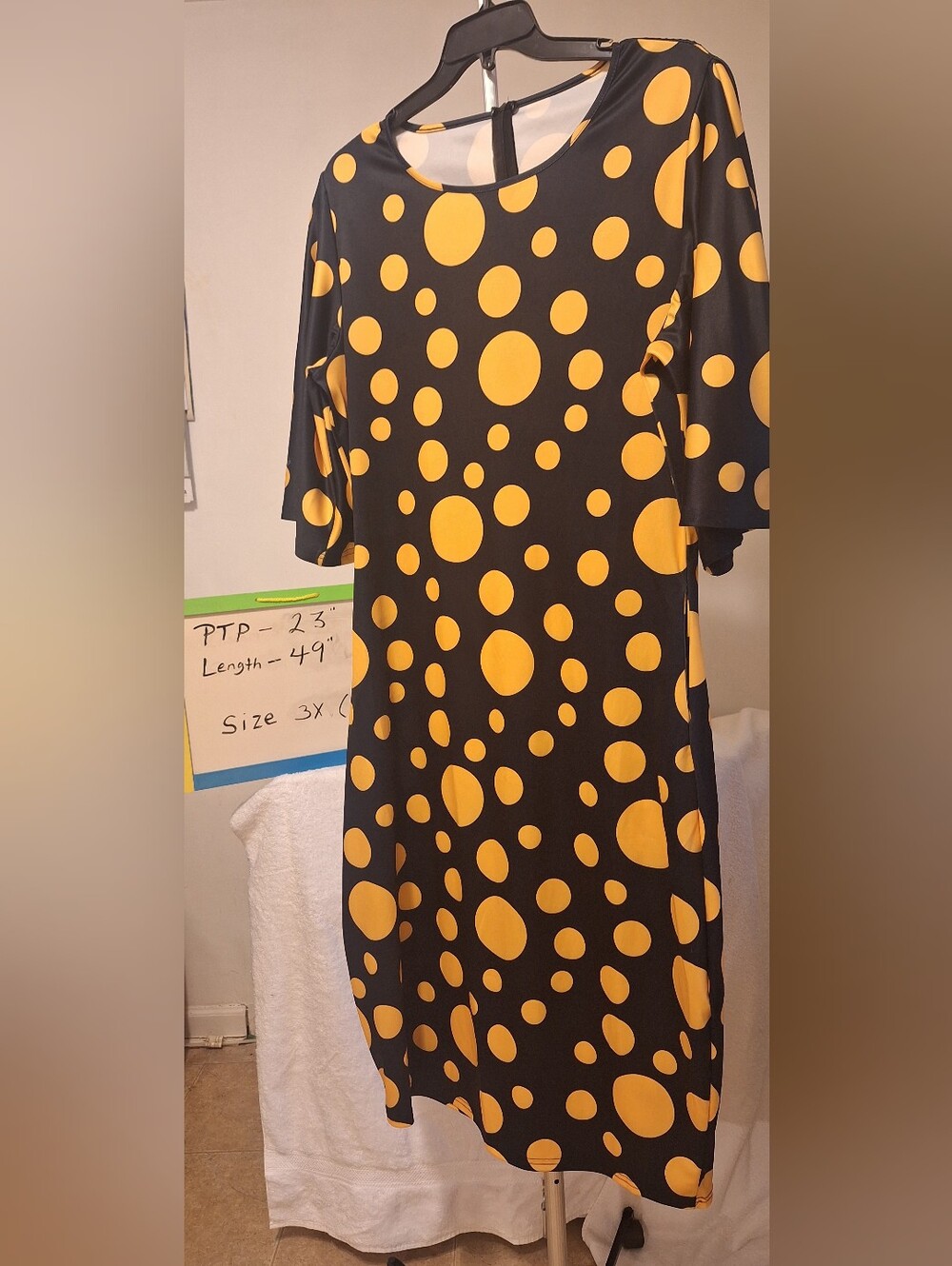 Black and Yellow Polka Dot Women's Dress - Plus Size - Picture 2 of 7